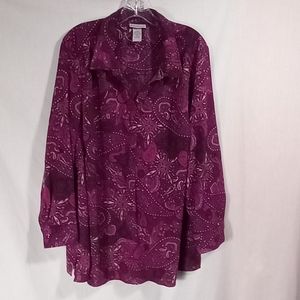 Catharines Purple Paisley Print Long Sleeve  Button Down Shirt Size 1X